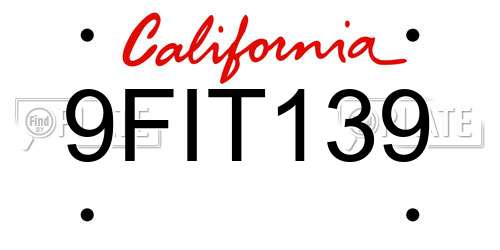 9FIT139 California License Plate