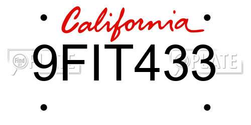 9FIT433 California License Plate