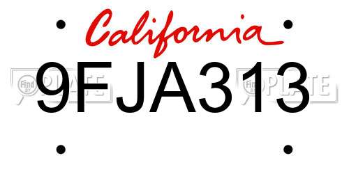 9FJA313 California License Plate