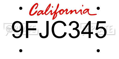 9FJC345 California License Plate