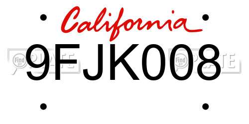 9FJK008 California License Plate