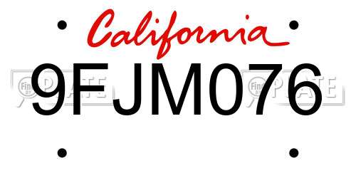 9FJM076 California License Plate