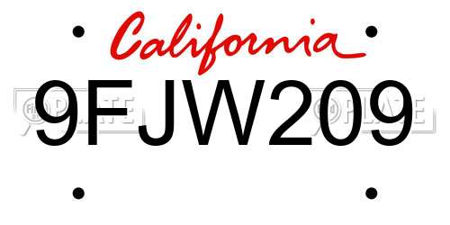 9FJW209 California License Plate