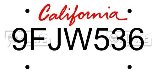 9FJW536 California License Plate