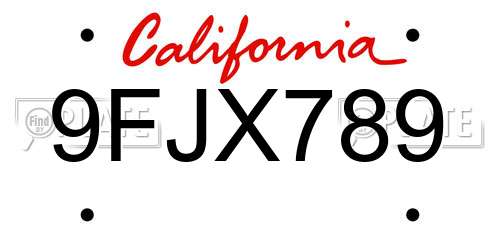 9FJX789 California License Plate
