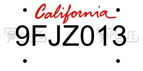 9FJZ013 California License Plate