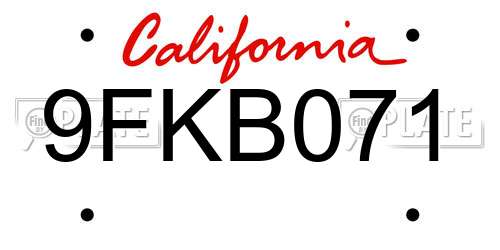 9FKB071 California License Plate