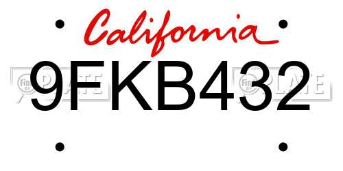9FKB432 California License Plate