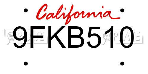 9FKB510 California License Plate