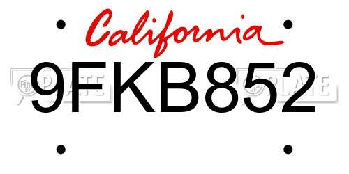 9FKB852 California License Plate
