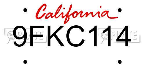 9FKC114 California License Plate