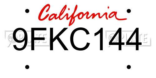 9FKC144 California License Plate