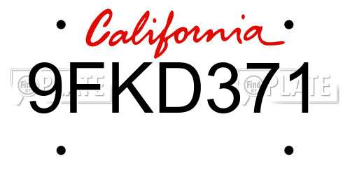 9FKD371 California License Plate