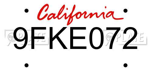 9FKE072 California License Plate