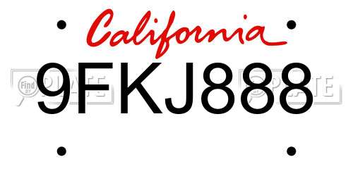 9FKJ888 California License Plate