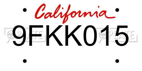 9FKK015 California License Plate