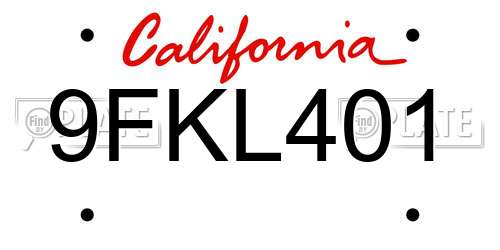9FKL401 California License Plate