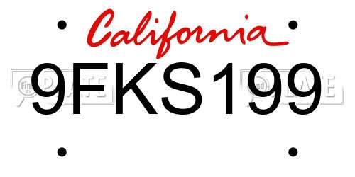 9FKS199 California License Plate