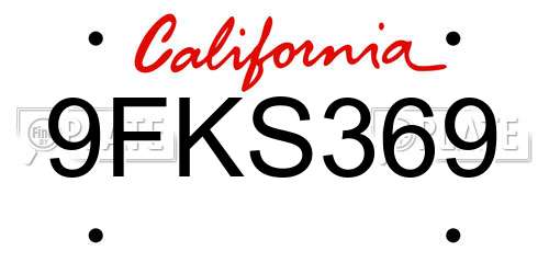 9FKS369 California License Plate