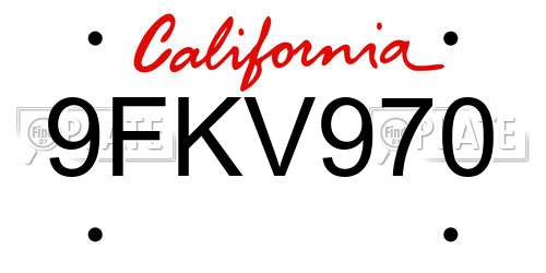 9FKV970 California License Plate