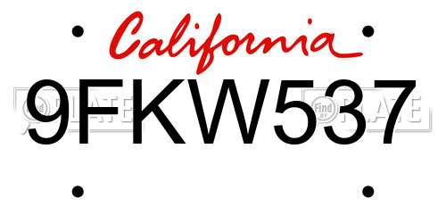 9FKW537 California License Plate