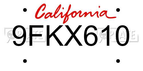 9FKX610 California License Plate