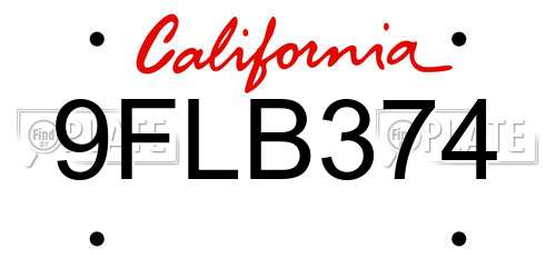 9FLB374 California License Plate