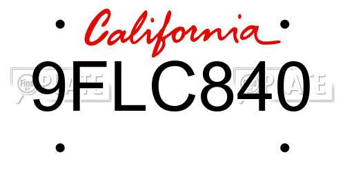 9FLC840 California License Plate