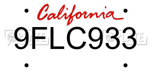 9FLC933 California License Plate