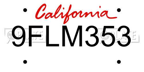 9FLM353 California License Plate