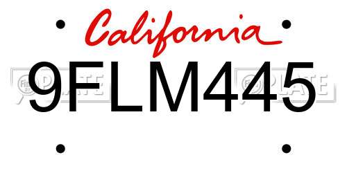 9FLM445 California License Plate