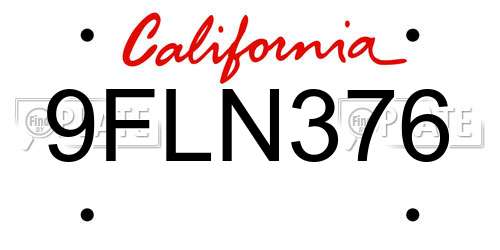 9FLN376 California License Plate