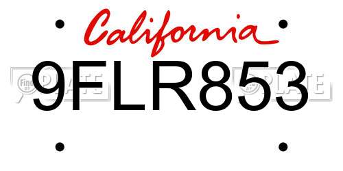 9FLR853 California License Plate