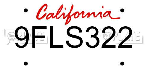 9FLS322 California License Plate