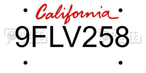 9FLV258 California License Plate