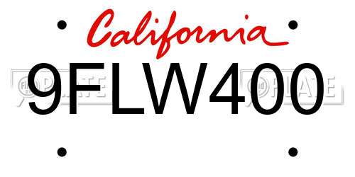 9FLW400 California License Plate