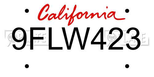 9FLW423 California License Plate
