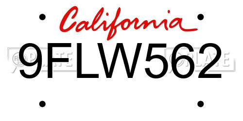 9FLW562 California License Plate