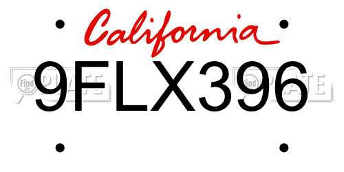 9FLX396 California License Plate