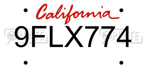 9FLX774 California License Plate