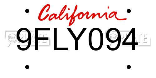9FLY094 California License Plate