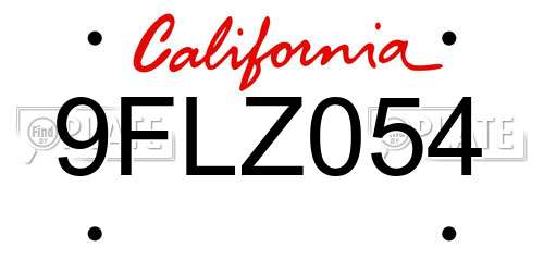 9FLZ054 California License Plate