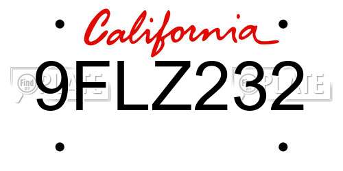 9FLZ232 California License Plate