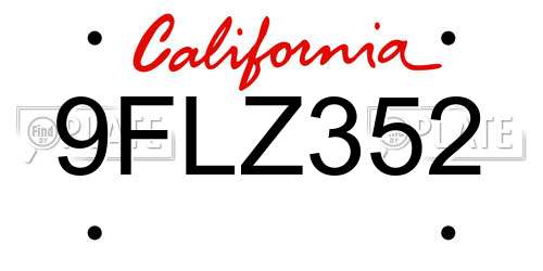 9FLZ352 California License Plate