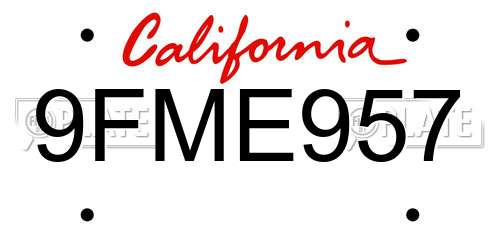 9FME957 California License Plate