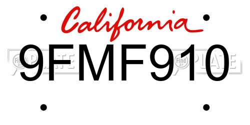 9FMF910 California License Plate
