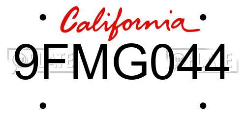 9FMG044 California License Plate