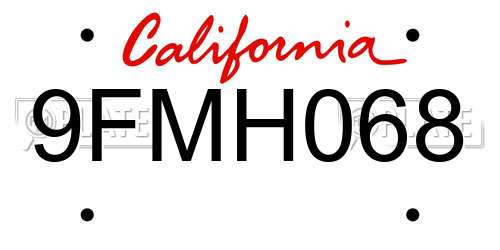 9FMH068 California License Plate