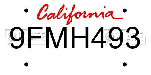 9FMH493 California License Plate