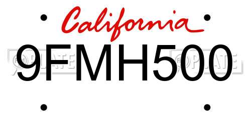 9FMH500 California License Plate
